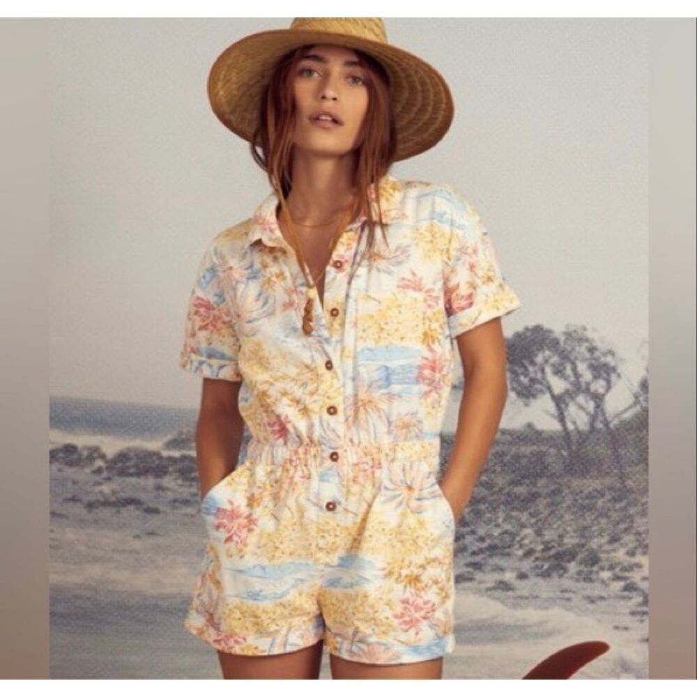 Wrangler & Billabong floral Hawaiian cotton jumper button-down short sleeve size